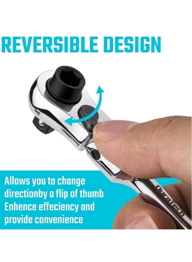 DURATECH 1/4 Inch Drive Ratchet Handle, 72-Tooth Multifunctional Socket & Bit Driver, 2 in 1 Flex Head Ratchet with Reversible Switch, Alloy Steel Full-Polished Chrome Plating Socket Wrench - Image 3