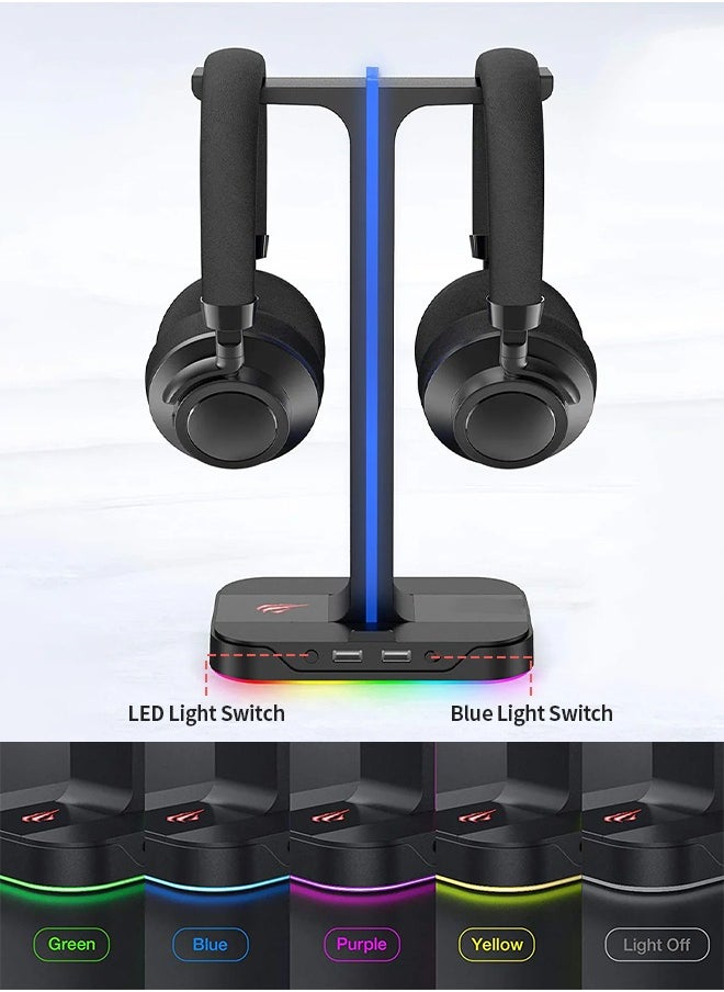 havit - Universal Headphone Holder, RGB Headphones Stand with 2 USB 2.0 Ports, Colorful Breathing Light Effects for Home Gaming Office - Image 1