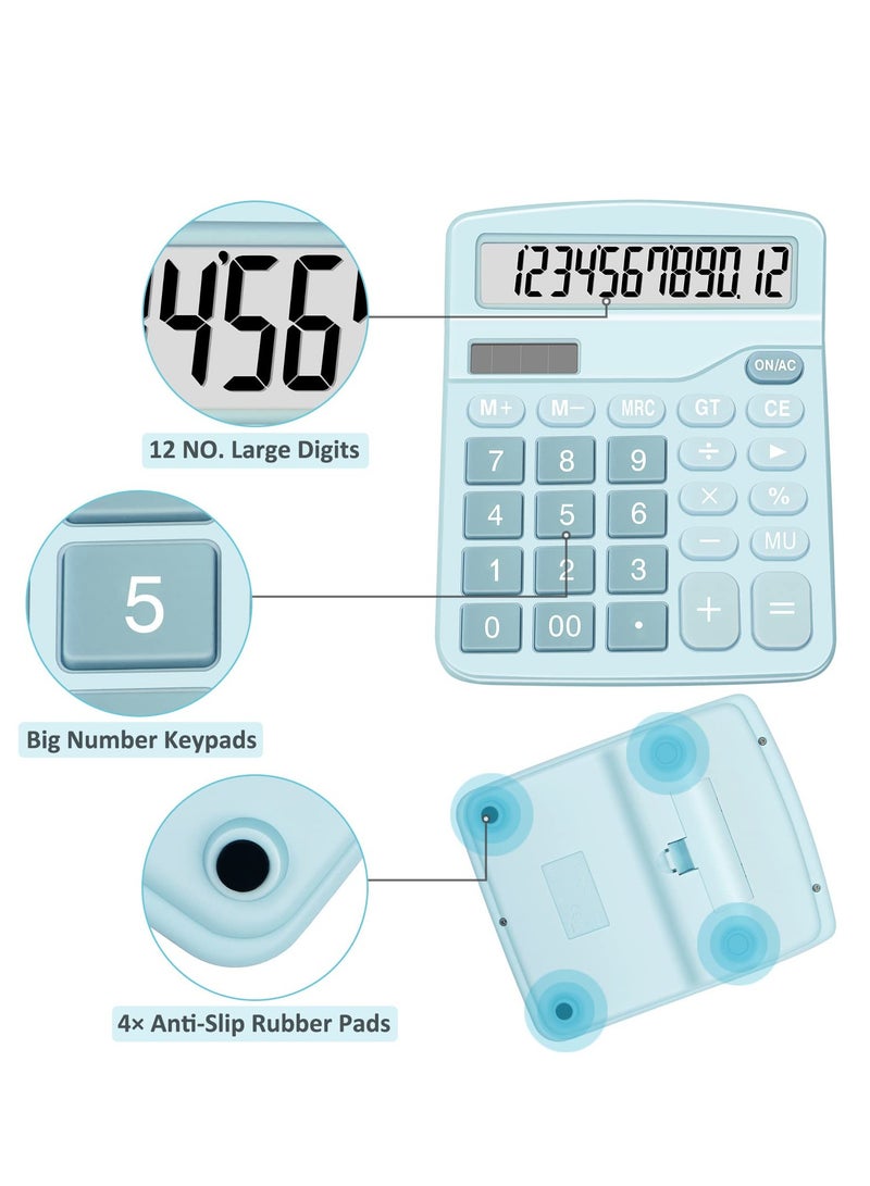 SOLARAE 2 Pack Solar Battery Calculators, Standard Functional Desktop Calculators, 12 Digit Extra Large LCD Display, Suitable for Office, Home, School (Blue, Pink) - Image 3