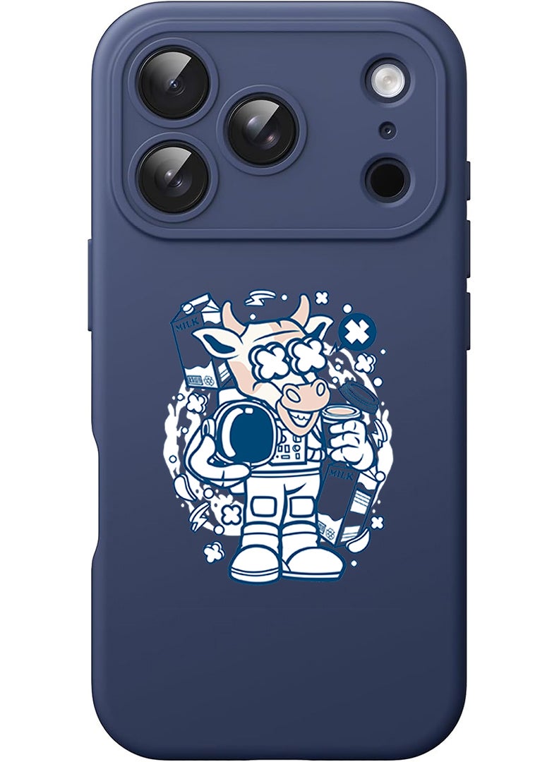 Theodor Protective Slim Fit Case Liquid Silicone Cover with Full Body Protection Anti-Scratch Shockproof Case For Apple iPhone 17 Pro (Blue) Cow astronaut - Image 1