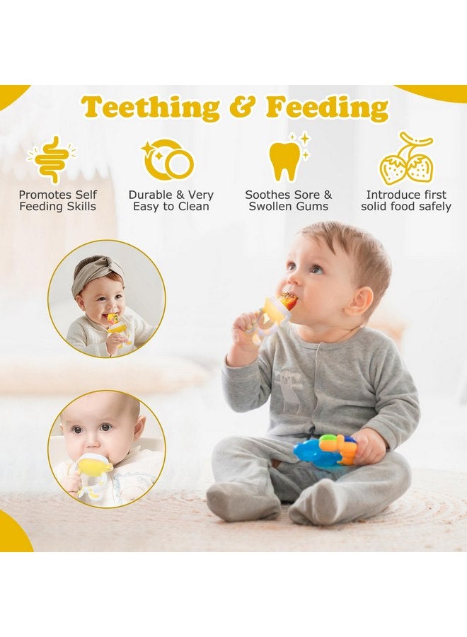 WAJIAYON Baby Fruit Feeder Pacifier - 6 Pack | 2 Baby Fruit Food Feeder Pacifier & 2 Baby Food Dispensing Spoon | Fresh Fruit Teethers for Babies | Silicone Feeder Baby,Mesh Baby Feeder -Yellow-Rabbit - Image 4