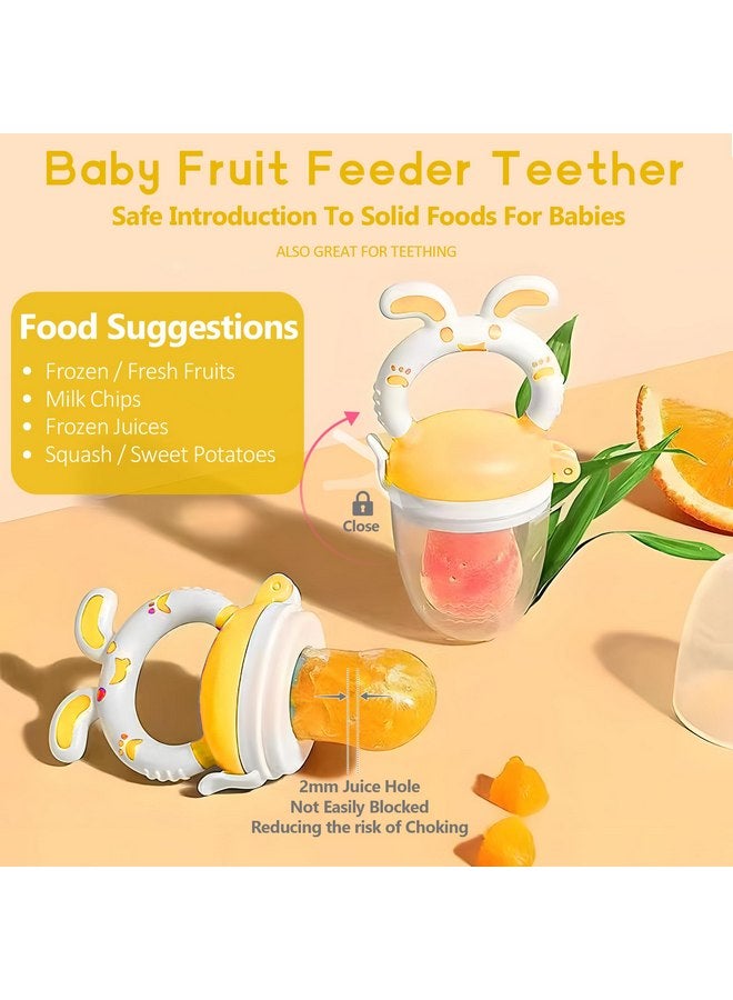 WAJIAYON Baby Fruit Feeder Pacifier - 6 Pack | 2 Baby Fruit Food Feeder Pacifier & 2 Baby Food Dispensing Spoon | Fresh Fruit Teethers for Babies | Silicone Feeder Baby,Mesh Baby Feeder -Yellow-Rabbit - Image 3