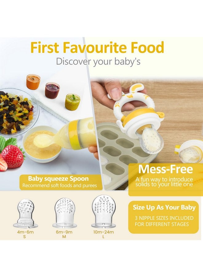 WAJIAYON Baby Fruit Feeder Pacifier - 6 Pack | 2 Baby Fruit Food Feeder Pacifier & 2 Baby Food Dispensing Spoon | Fresh Fruit Teethers for Babies | Silicone Feeder Baby,Mesh Baby Feeder -Yellow-Rabbit - Image 2