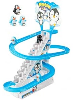 Zest 4 Toyz Stair climbling Penguin Roller Coaster Slide Toy Set of 3 Cute Small Penguin Toy Set with Lights & Music