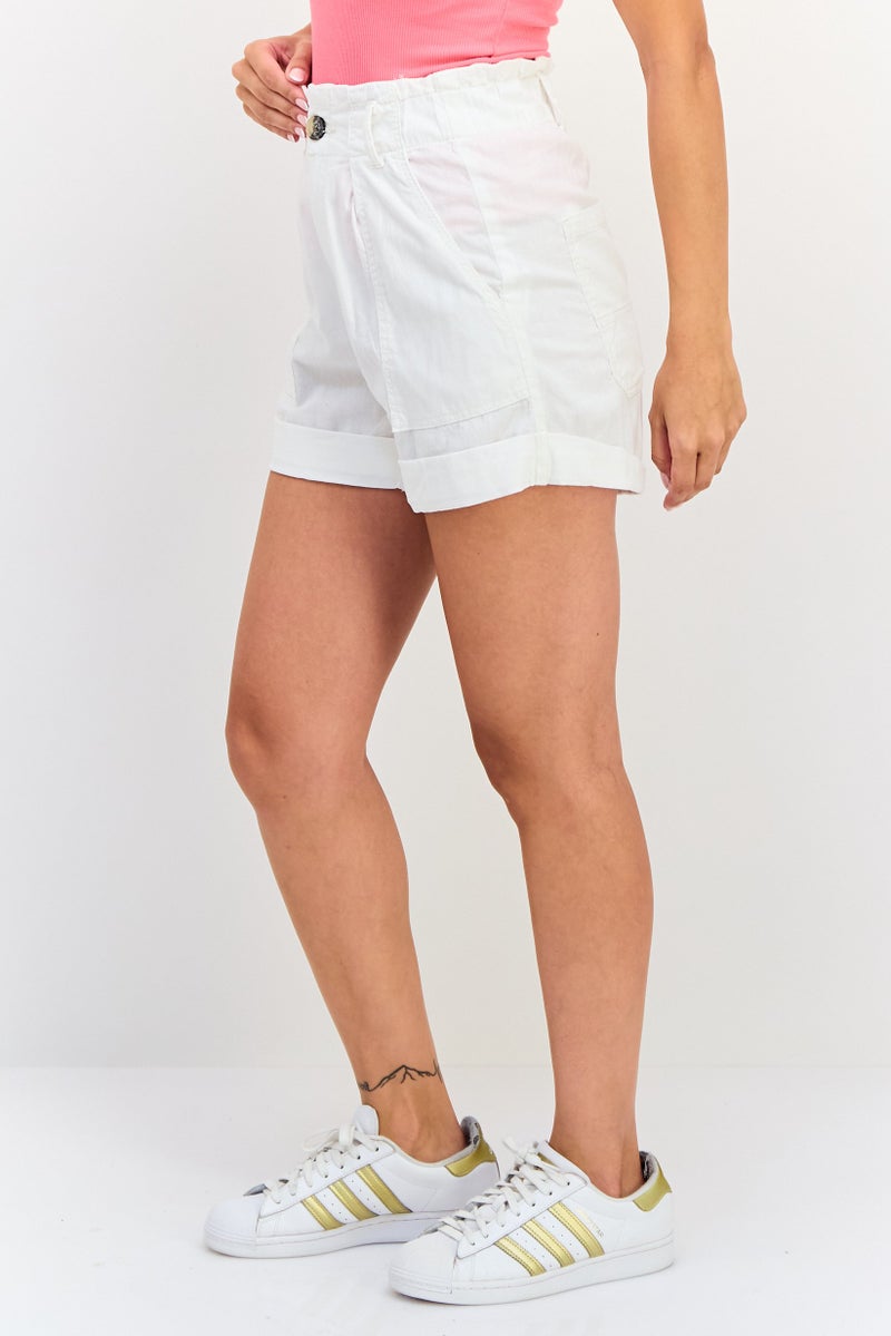 Bershka Women Solid Basic Shorts, White - Image 2