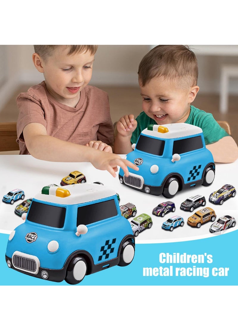 XiuWoo Small Car for Kids,70Pcs Race Car Playset with Car Storage Box, Mini Pull Back Toddler Games Educational Boy Toys, Alloy Vehicles Interactive for Boys Girls Party Favors, Goodie Bag Stuffers,Blue - Image 5