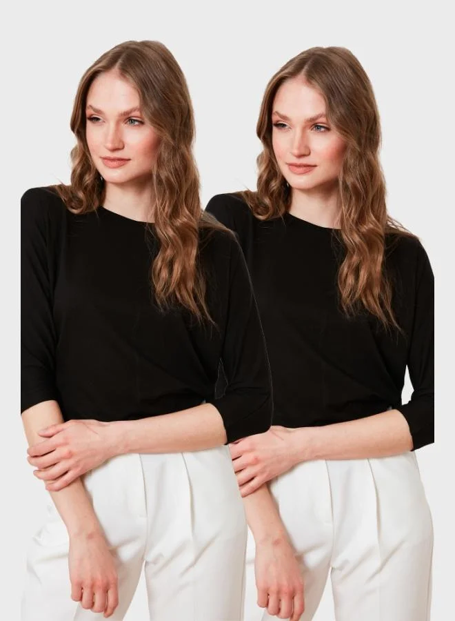 Lela Lela Standard Fit Crew Neck Truvakar Sleeve 2-Pack Blouse Women's Blouse 5861416YS2