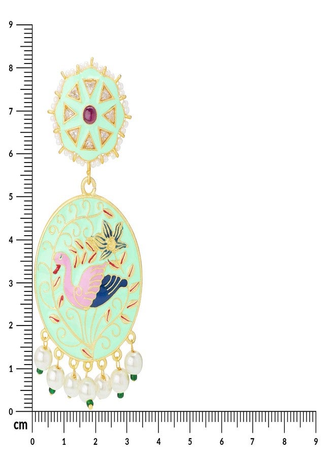 Peora Gold Plated Indian Traditional Peacock Design with Enamel Meenakari Work Brass Mint Earring Set for Women - Image 5