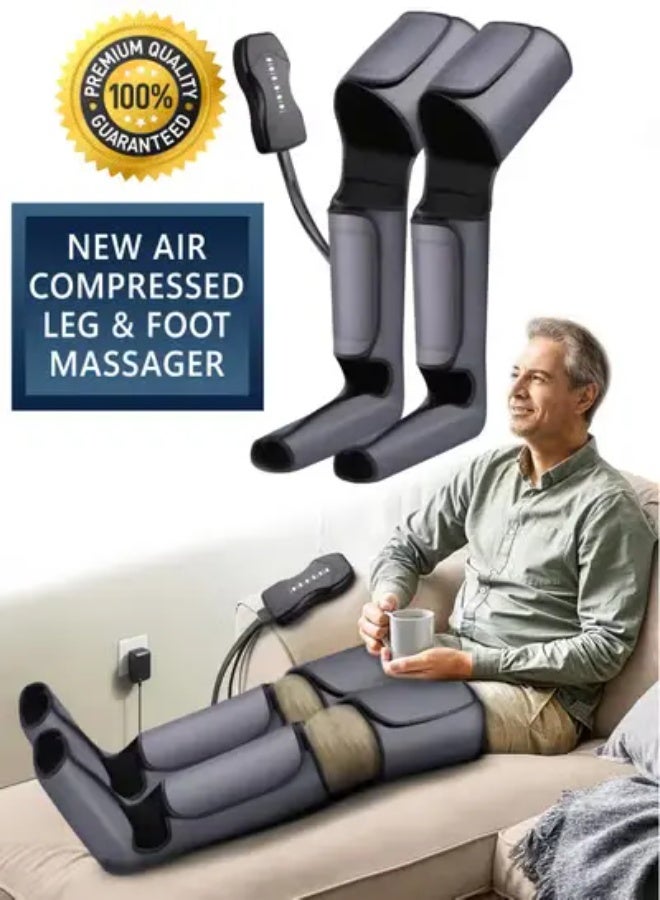 Electric Air Pressure Full Leg Massager Foot Calf Thigh Feet Shiatsu Airbag Massage Compress Blood Circulation Muscle Relaxation And Tissue Pain Relief Rhythmic Compression 3 Modes and 6 Intensities For Gifts Mom Dad Great Health