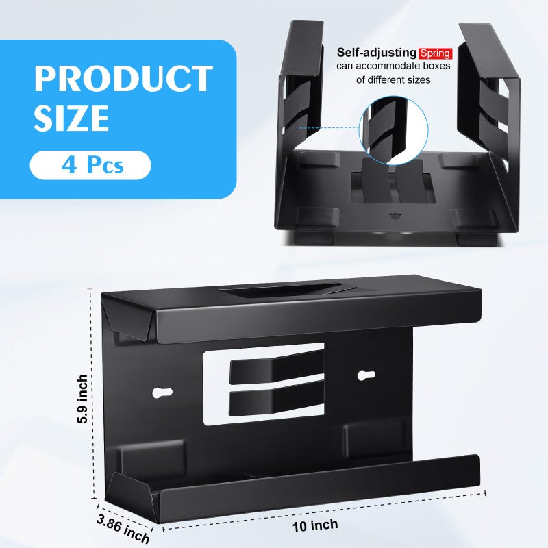 Tcevily 4 Pcs Magnetic Glove Box Holder Dispenser Glove Holder Wall Mounted Towels Wipes Paper Tissue Glove Box Holder for Hospital Home Office Organizing Accessories (Black) - Image 2