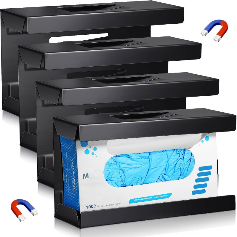 Tcevily 4 Pcs Magnetic Glove Box Holder Dispenser Glove Holder Wall Mounted Towels Wipes Paper Tissue Glove Box Holder for Hospital Home Office Organizing Accessories (Black) - Image 1