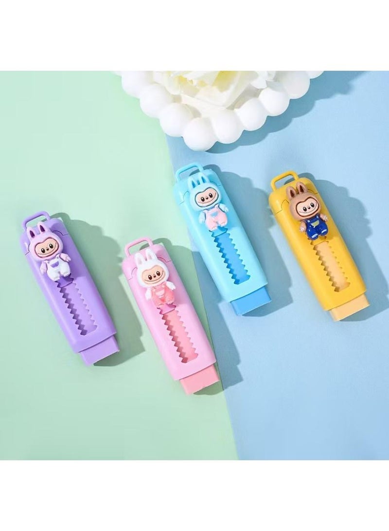 LABUBU 4 Pieces Retractable Erasers, Cute LABUBU Erasers, Pencil Erasers , Push-Pull Rubber Eraser for Kids Boys Girls Students, LABUBU Lovers, School Office Supply Stationery - Image 3