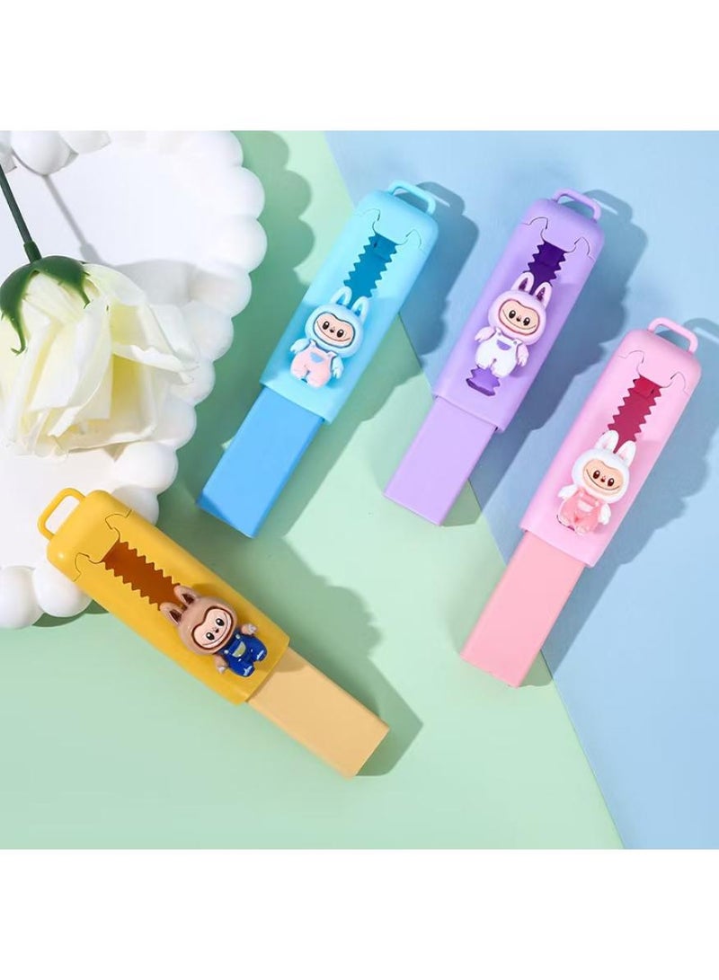 LABUBU 4 Pieces Retractable Erasers, Cute LABUBU Erasers, Pencil Erasers , Push-Pull Rubber Eraser for Kids Boys Girls Students, LABUBU Lovers, School Office Supply Stationery - Image 4