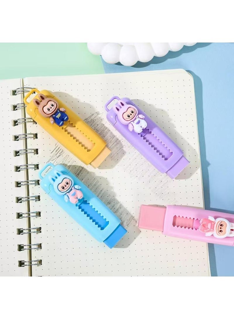LABUBU 4 Pieces Retractable Erasers, Cute LABUBU Erasers, Pencil Erasers , Push-Pull Rubber Eraser for Kids Boys Girls Students, LABUBU Lovers, School Office Supply Stationery - Image 2