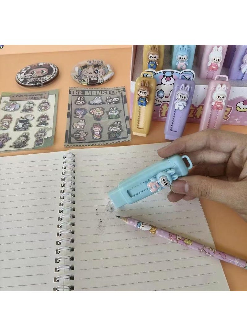 LABUBU 4 Pieces Retractable Erasers, Cute LABUBU Erasers, Pencil Erasers , Push-Pull Rubber Eraser for Kids Boys Girls Students, LABUBU Lovers, School Office Supply Stationery - Image 5
