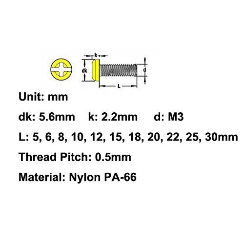Electronics-Salon 100Pcs M3 X 6Mm Nylon Machine Screw, Black, Combination Phillips-Slotted Drive, Pan Head, Metric - Image 2