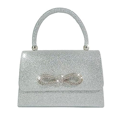 Trisapu Womens Evening Bag Sparkly Bow Clutch Purse Wedding Party Purses Glitter Rhinestone Cocktail Prom Handbags Silver - Image 1