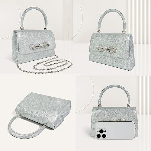 Trisapu Womens Evening Bag Sparkly Bow Clutch Purse Wedding Party Purses Glitter Rhinestone Cocktail Prom Handbags Silver - Image 5