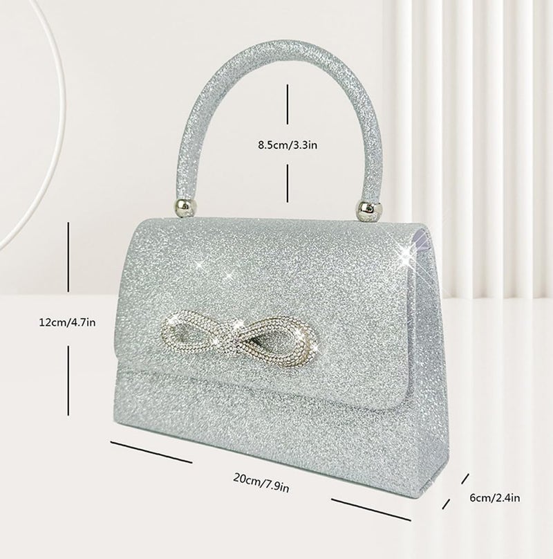 Trisapu Womens Evening Bag Sparkly Bow Clutch Purse Wedding Party Purses Glitter Rhinestone Cocktail Prom Handbags Silver - Image 4