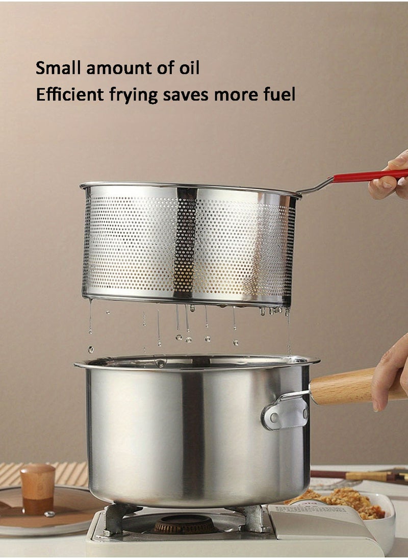 Fry Pan Stainless Steel Cookware Set Multi Use Frying Pan with Frying Basket Glass Lid 304 SUS Non-Stick Saucepan Deep Frying Pot Boiler Milk Pan for Induction Gas Stoves