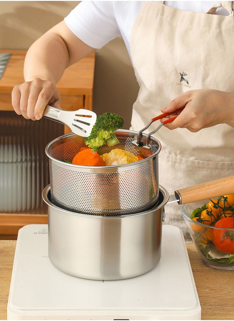 Fry Pan Stainless Steel Cookware Set Multi Use Frying Pan with Frying Basket Glass Lid 304 SUS Non-Stick Saucepan Deep Frying Pot Boiler Milk Pan for Induction Gas Stoves