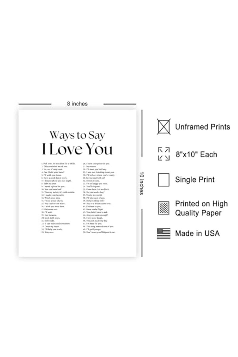 Poster Master Ways To Say I Love You Poster - Retro Motivational Print - Valentine's Day Art - Positive Quote Art - Love Art - Typography Art - Romantic Living Room Decor - 8x10 UNFRAMED Wall Art - Image 2