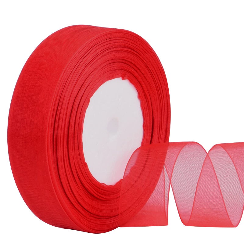 Hapeper 1 Inch Sheer Organza Chiffon Ribbon 50 YardsRoll Red