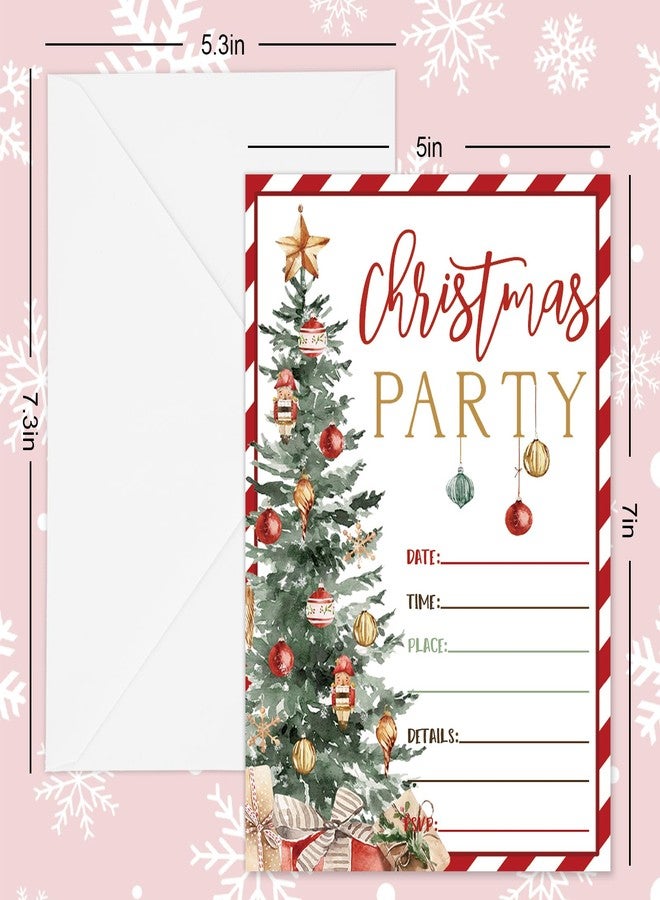 وولاين مجموعة دعوات عيد الميلاد من والين، 25 مجموعة، بطاقات دعوة مخططة باللون الأحمر على شكل شجرة عيد الميلاد مع أظرف وملصقات، دعوات فارغة لحفلة عشاء شتوية، 5 × 7 بوصة - Image 2