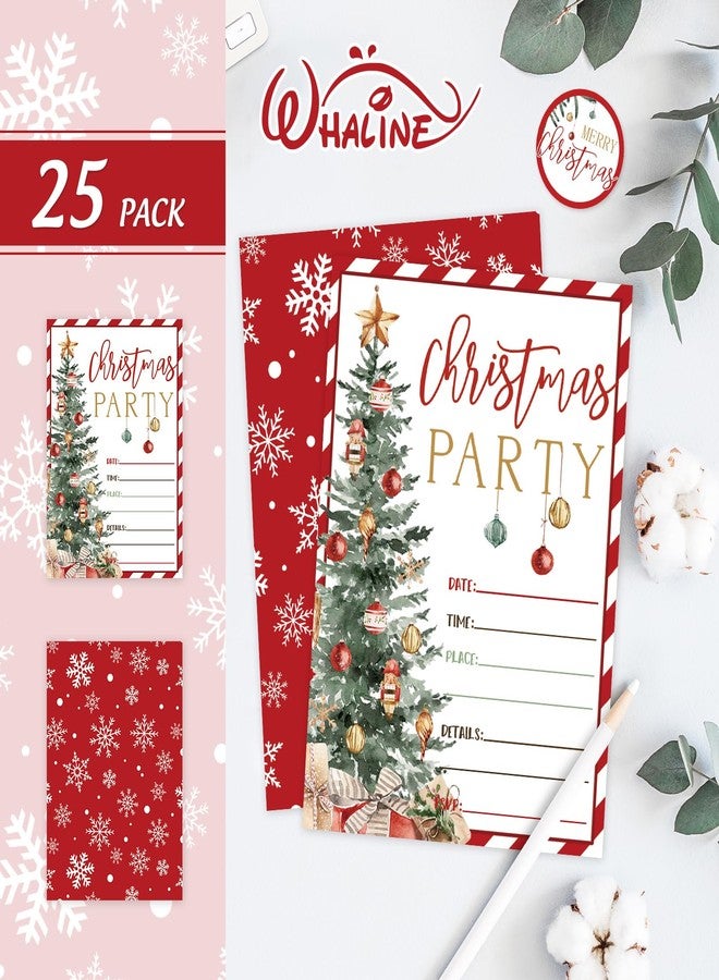 وولاين مجموعة دعوات عيد الميلاد من والين، 25 مجموعة، بطاقات دعوة مخططة باللون الأحمر على شكل شجرة عيد الميلاد مع أظرف وملصقات، دعوات فارغة لحفلة عشاء شتوية، 5 × 7 بوصة - Image 3