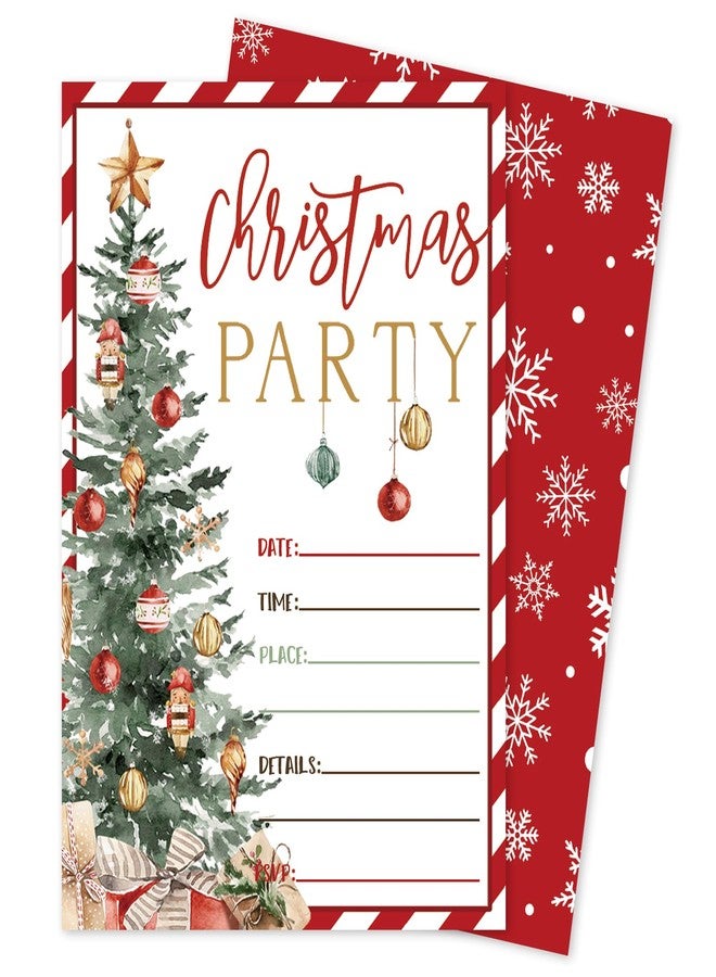وولاين مجموعة دعوات عيد الميلاد من والين، 25 مجموعة، بطاقات دعوة مخططة باللون الأحمر على شكل شجرة عيد الميلاد مع أظرف وملصقات، دعوات فارغة لحفلة عشاء شتوية، 5 × 7 بوصة - Image 1