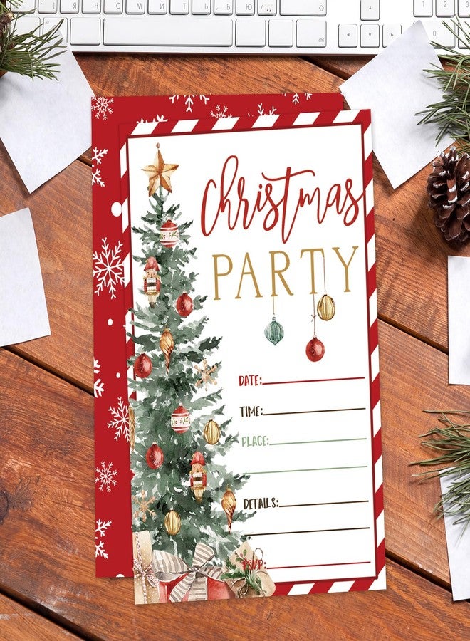 وولاين مجموعة دعوات عيد الميلاد من والين، 25 مجموعة، بطاقات دعوة مخططة باللون الأحمر على شكل شجرة عيد الميلاد مع أظرف وملصقات، دعوات فارغة لحفلة عشاء شتوية، 5 × 7 بوصة - Image 4