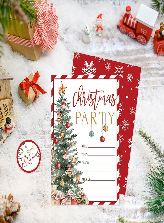 وولاين مجموعة دعوات عيد الميلاد من والين، 25 مجموعة، بطاقات دعوة مخططة باللون الأحمر على شكل شجرة عيد الميلاد مع أظرف وملصقات، دعوات فارغة لحفلة عشاء شتوية، 5 × 7 بوصة - Image 5