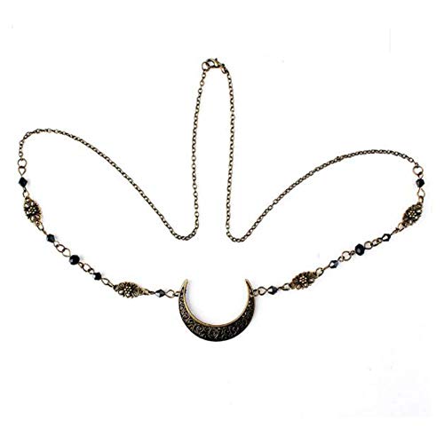 Aimimier Viking Crystal Head Moon Circlet Headpiece Crescent Forehead Chain Halloween Crystal Headband Prom Hair Jewelry for Women (Retro Gold) - Image 5