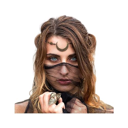Aimimier Viking Crystal Head Moon Circlet Headpiece Crescent Forehead Chain Halloween Crystal Headband Prom Hair Jewelry for Women (Retro Gold) - Image 1
