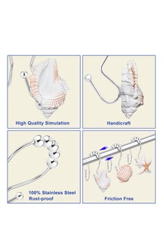 Excefore Seashell Shower Curtain Hooks Ring, 12 Pcs Anti Rust Seashell Decorative Double Resin Hooks, for Beach Bathroom, Baby Room, Bedroom, Living Room Decor  - Image 2