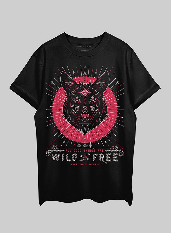 THREADCURRY THREADCURRY Wild and Free Oversized Drop Shoulder Cotton Loose Printed T-Shirt for Men  - Image 1
