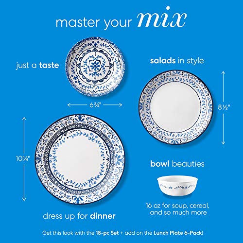 Corelle طقم أدوات مائدة كوريل فيتريل 18 قطعة لخدمة 6 أشخاص، زجاج ثلاثي الطبقات ومقاوم للكسر، أطباق وأوعية دائرية خفيفة الوزن، بورتوفينو - Image 5