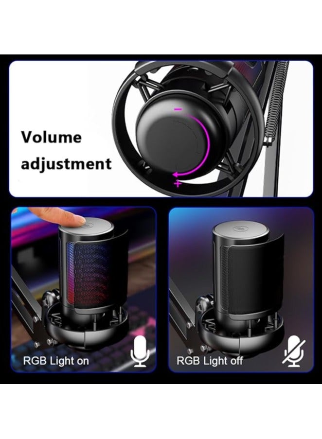 erorex USB Gaming Microphone for PC, Condenser Mic with Boom Arm for PS4/ PS5/ Mac/Phone with Touch Mute, RGB Lighting,Gain knob & Monitoring Jack for Streaming,Podcasting,YouTube  - Image 3