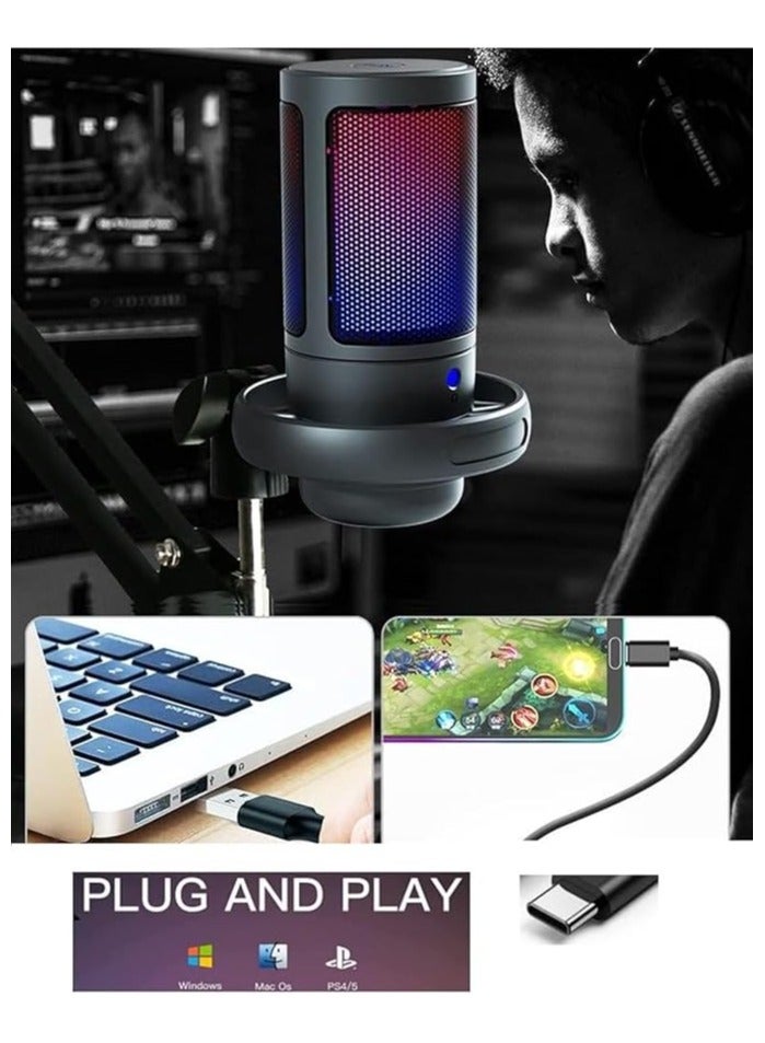 erorex USB Gaming Microphone for PC, Condenser Mic with Boom Arm for PS4/ PS5/ Mac/Phone with Touch Mute, RGB Lighting,Gain knob & Monitoring Jack for Streaming,Podcasting,YouTube  - Image 5