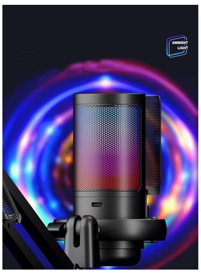 erorex USB Gaming Microphone for PC, Condenser Mic with Boom Arm for PS4/ PS5/ Mac/Phone with Touch Mute, RGB Lighting,Gain knob & Monitoring Jack for Streaming,Podcasting,YouTube  - Image 4