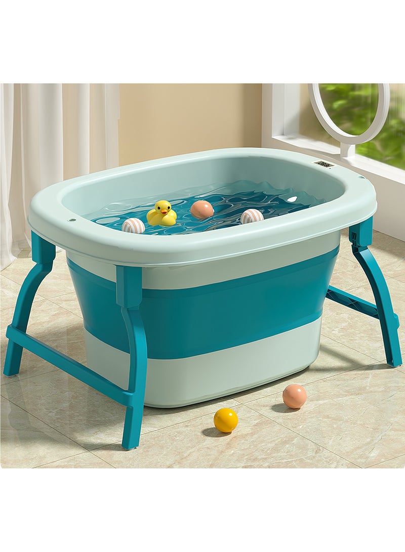رينوفو حوض استحمام متنقل للأطفال مزود بميزان حرارة ومقعد مقاس 71.5X52.5X39 سم حوض استحمام قابل للطي لون أزرق - Image 3