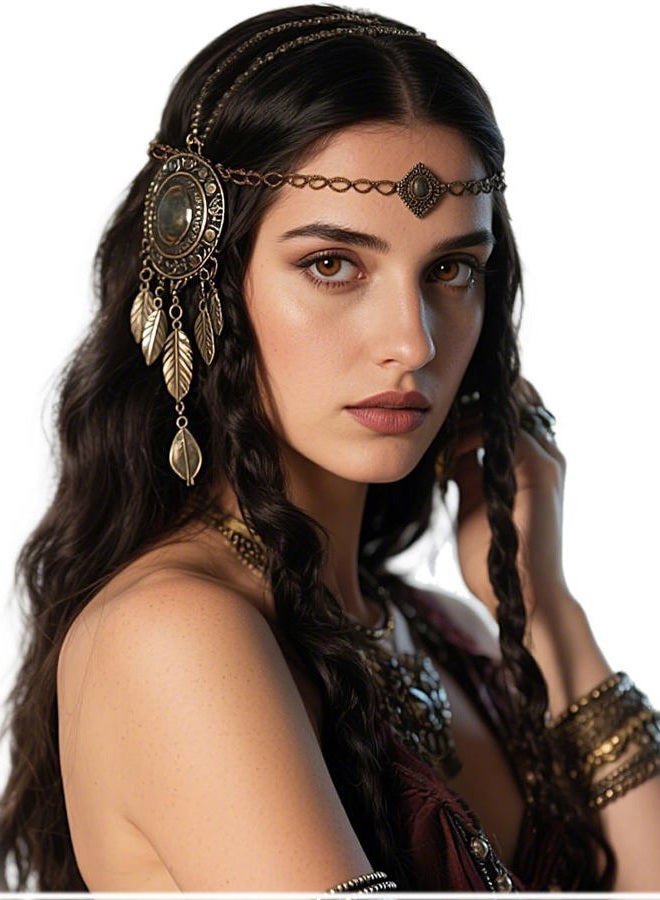 L'VOW Norse Valkyrie Gold Headband Gypsy Headpiece Vintage Hair Chain Accessory for LARP Renaissance Viking Wedding, Bronze - Image 1