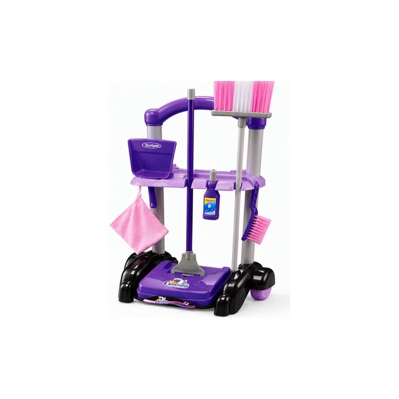 Kids Cleaning Toy Set with Trolley, Broom, Dustpan, and Bucket, Purple and Pink - Image 2