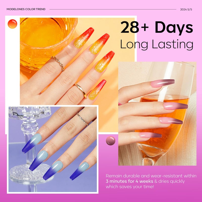 modelones Color Changing Gel Nail Polish Set, 6 Colors 2026 Valentine's Day Red Pink Glitter Blue Purple Mood Temperature Change Nail Polish Gel Set Soak Off Nail Art Gel DIY Salon Manicure Gift - Image 4