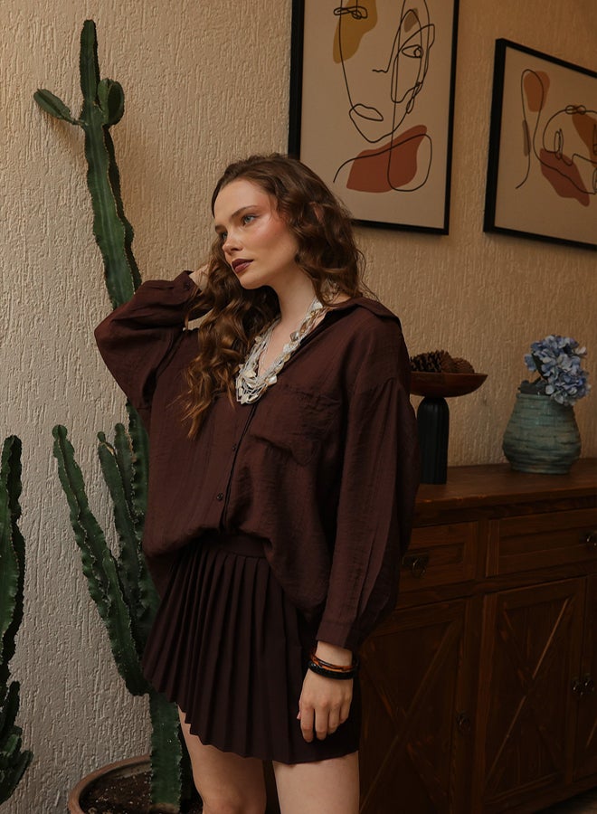 trendyol Brown Textured Pocket Detailed Woven Shirt - Image 1