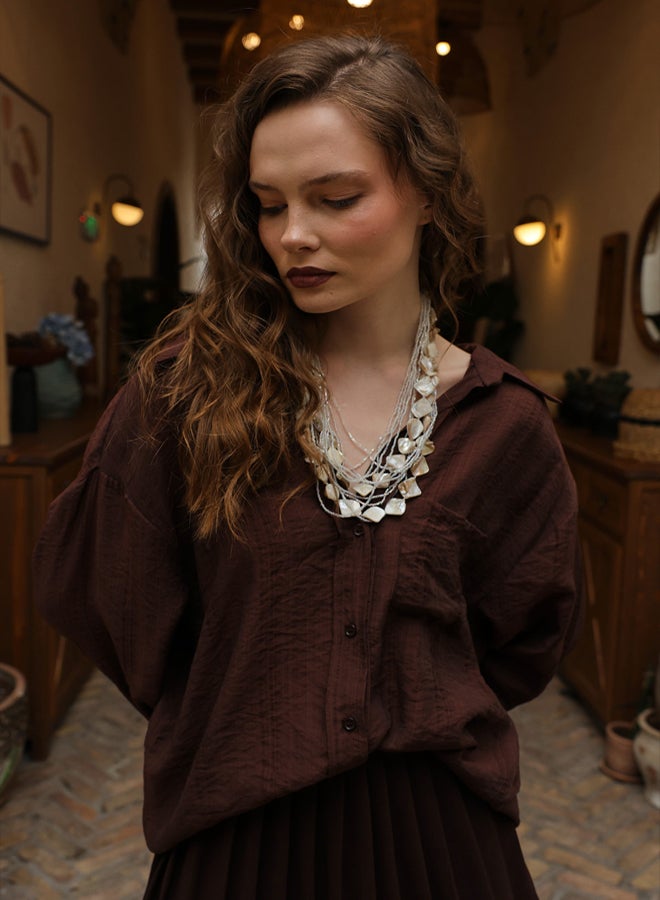 trendyol Brown Textured Pocket Detailed Woven Shirt - Image 3