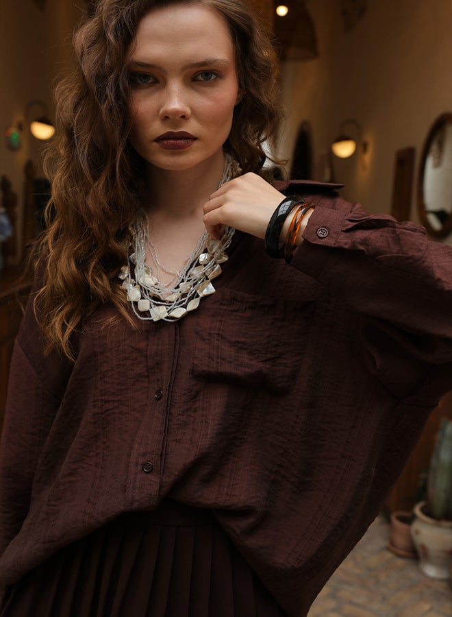 trendyol Brown Textured Pocket Detailed Woven Shirt - Image 2