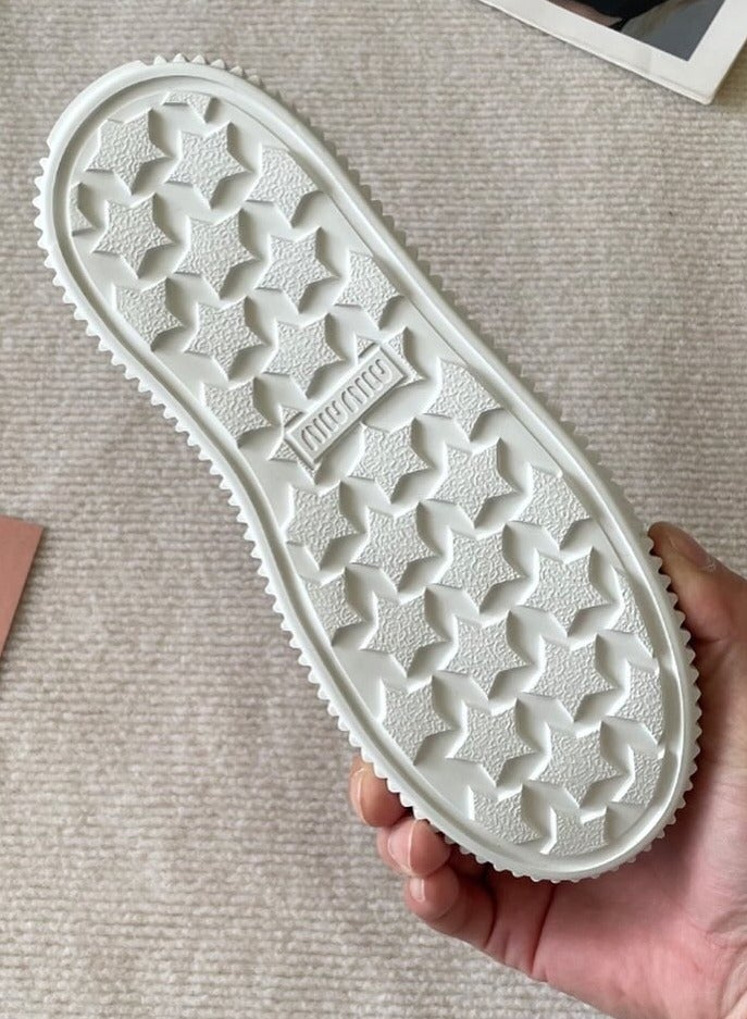 مياو مياو شعار مطرز بحروف مقدمة مستديرة من الدنيم حذاء مول من القماش المسطح - Image 4