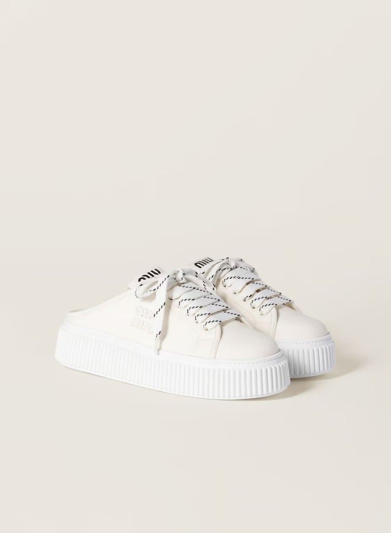 مياو مياو شعار مطرز بحروف مقدمة مستديرة من الدنيم حذاء مول من القماش المسطح - Image 1