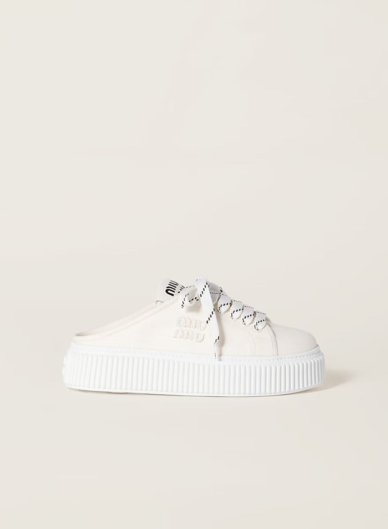 مياو مياو شعار مطرز بحروف مقدمة مستديرة من الدنيم حذاء مول من القماش المسطح - Image 2